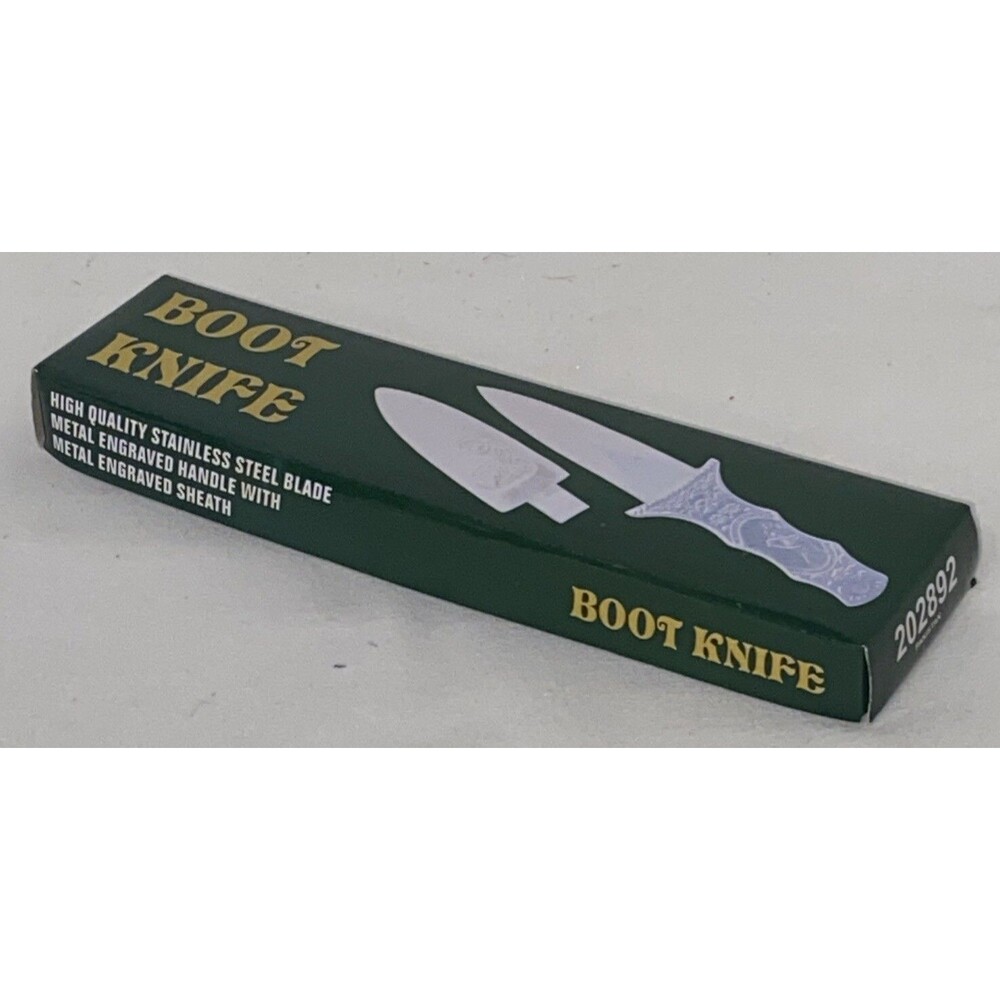Boot Knife Stainless Steel Blade Engraved Metal Handle & Sheath IN BOX